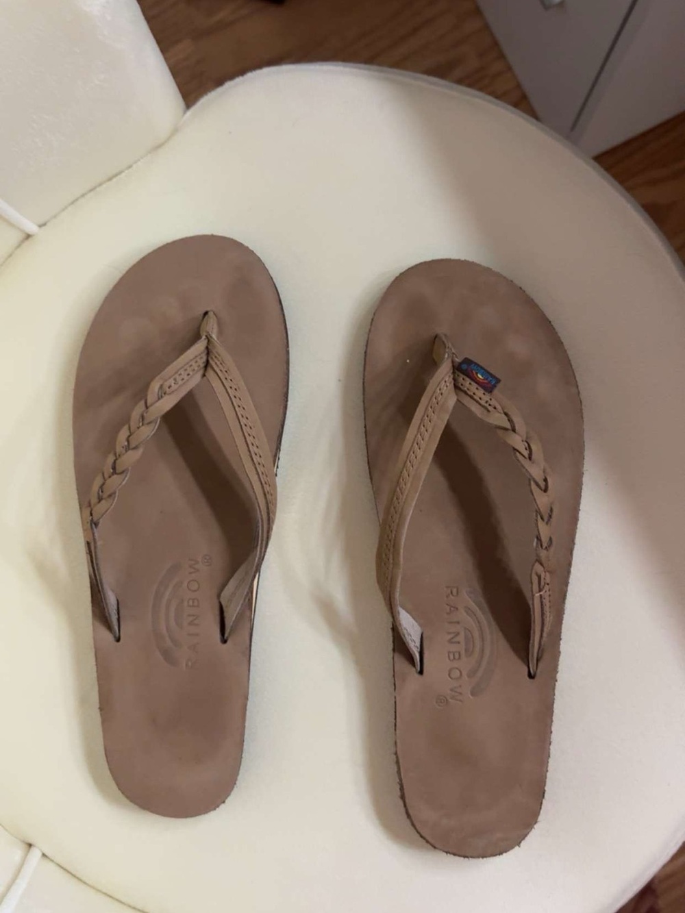 Rainbow Women's Braided Leather Thong Sandals in Taupe